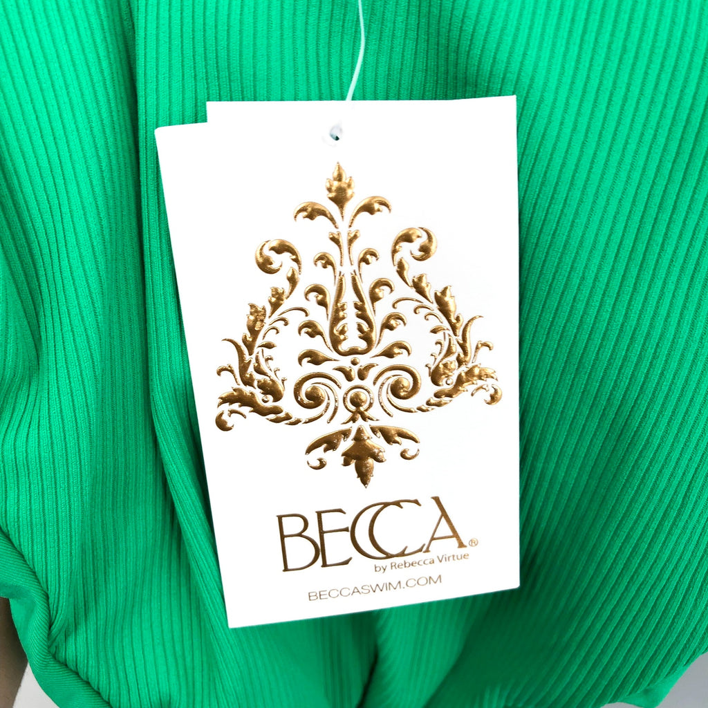 BECCA Women's Modern Edge Rib Bandeau One Piece Swimsuit Small Green Verde NWT