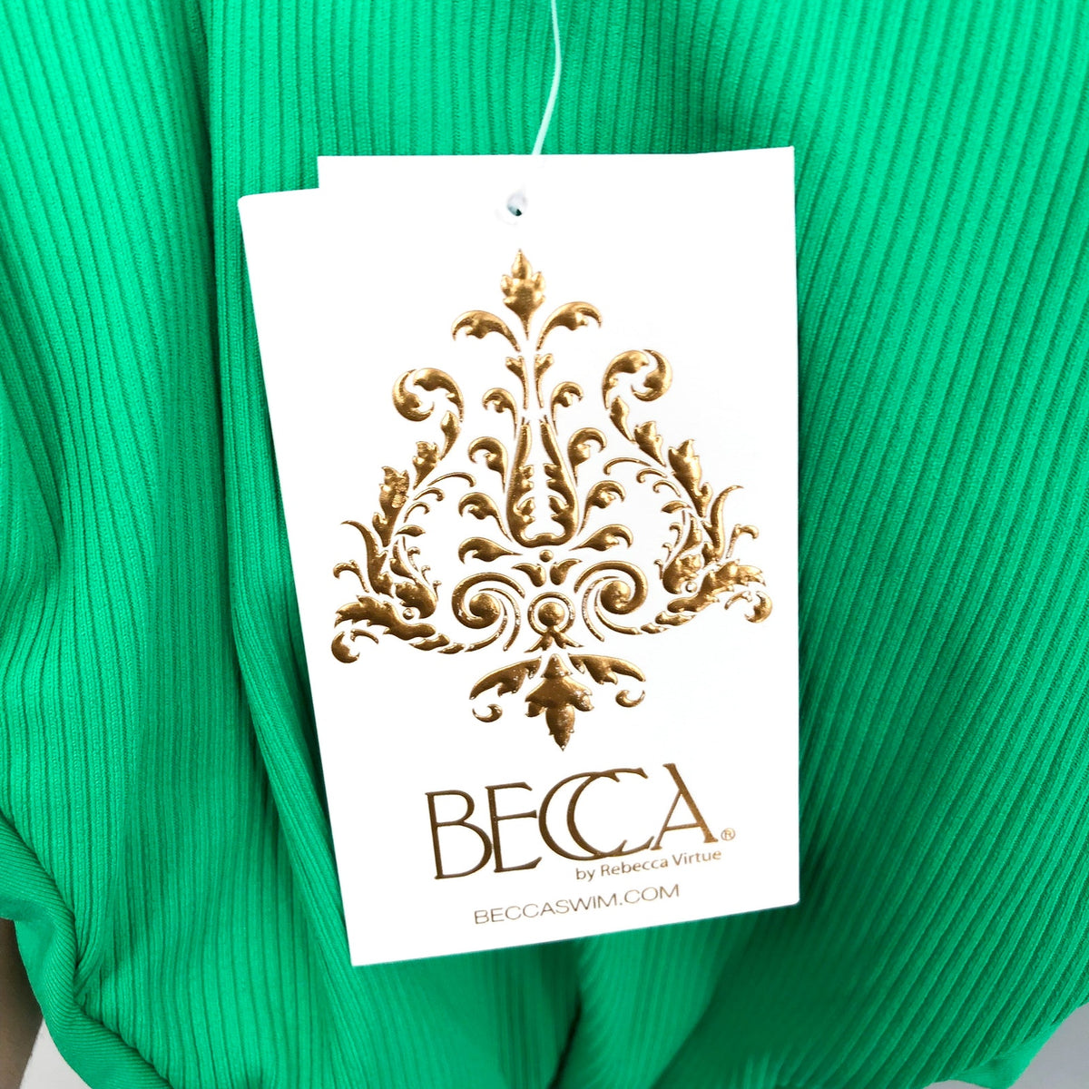 BECCA Women's Modern Edge Rib Bandeau One Piece Swimsuit Small Green Verde NWT