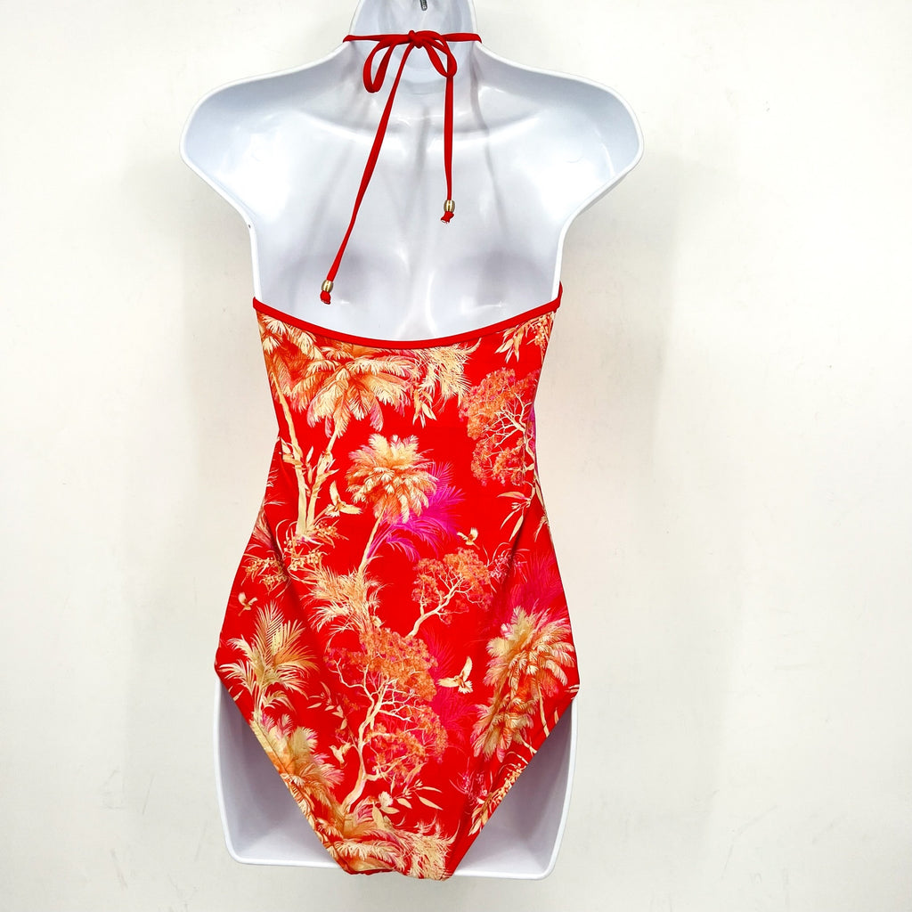 SEAFOLLY Marbella One Piece Swimsuit Size 8 Red Flame Gold Floral Print NWT