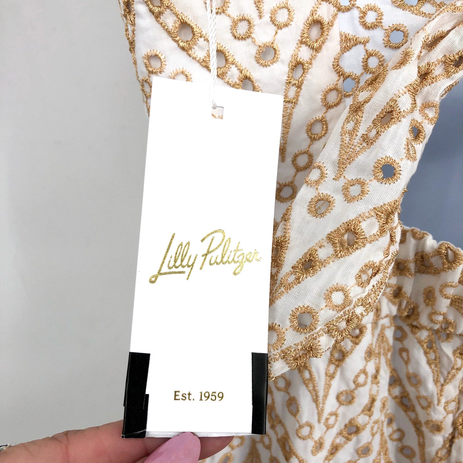 LILLY PULITZER Charlese Eyelet Halter Maxi Dress Sz 00 Tan White Sand Bar NWT
