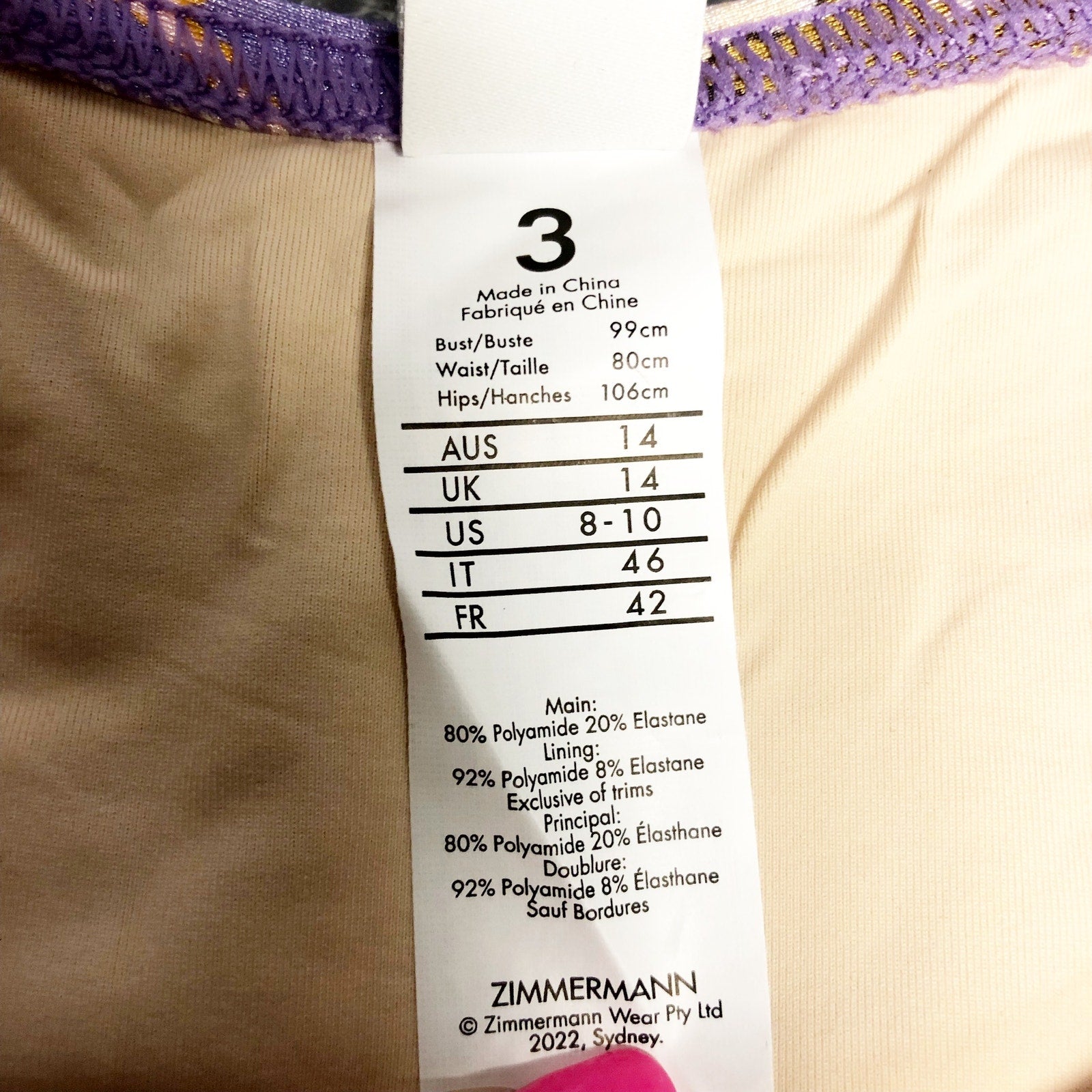 Zimmermann Violet Scoop Bikini Bottoms 3 Large Purple Multi Floral Swimwear NWOT