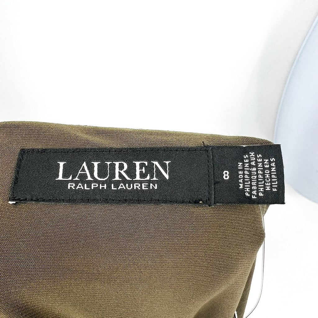 LAUREN RALPH LAUREN Surplice Jersey Dress Size 8 Olive Green Faux Wrap Belt NWT