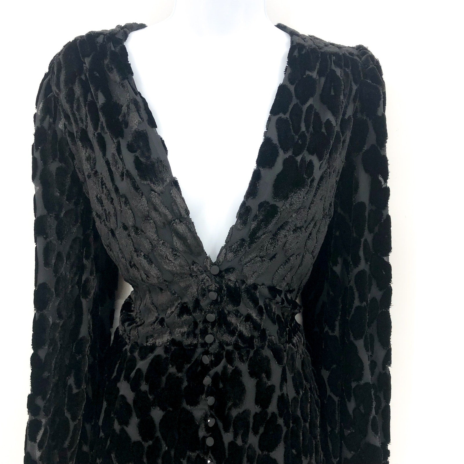 BARDOT Women's Leo Mini Dress Medium US 8 Black Burnout Velvet Long Sleeves NWR