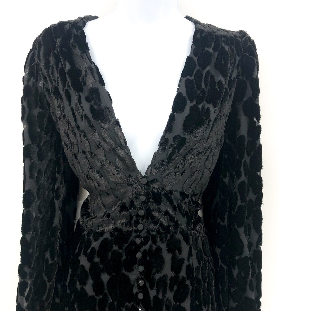 BARDOT Women's Leo Mini Dress Medium US 8 Black Burnout Velvet Long Sleeves NWR