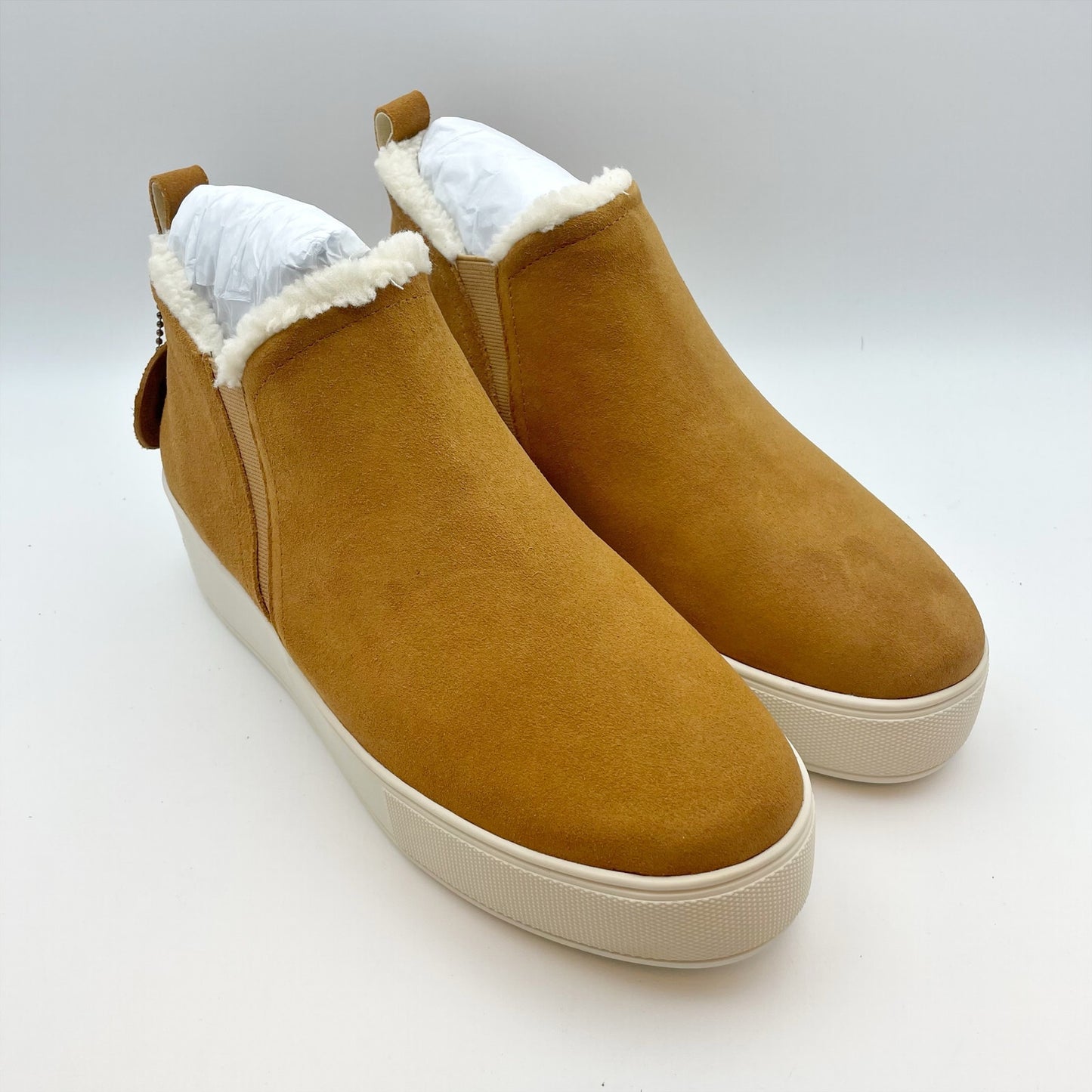 J/Slides Women's Magic Pull On Platform Sneaker Sz 8.5 Tan/Brown Waterproof NIB