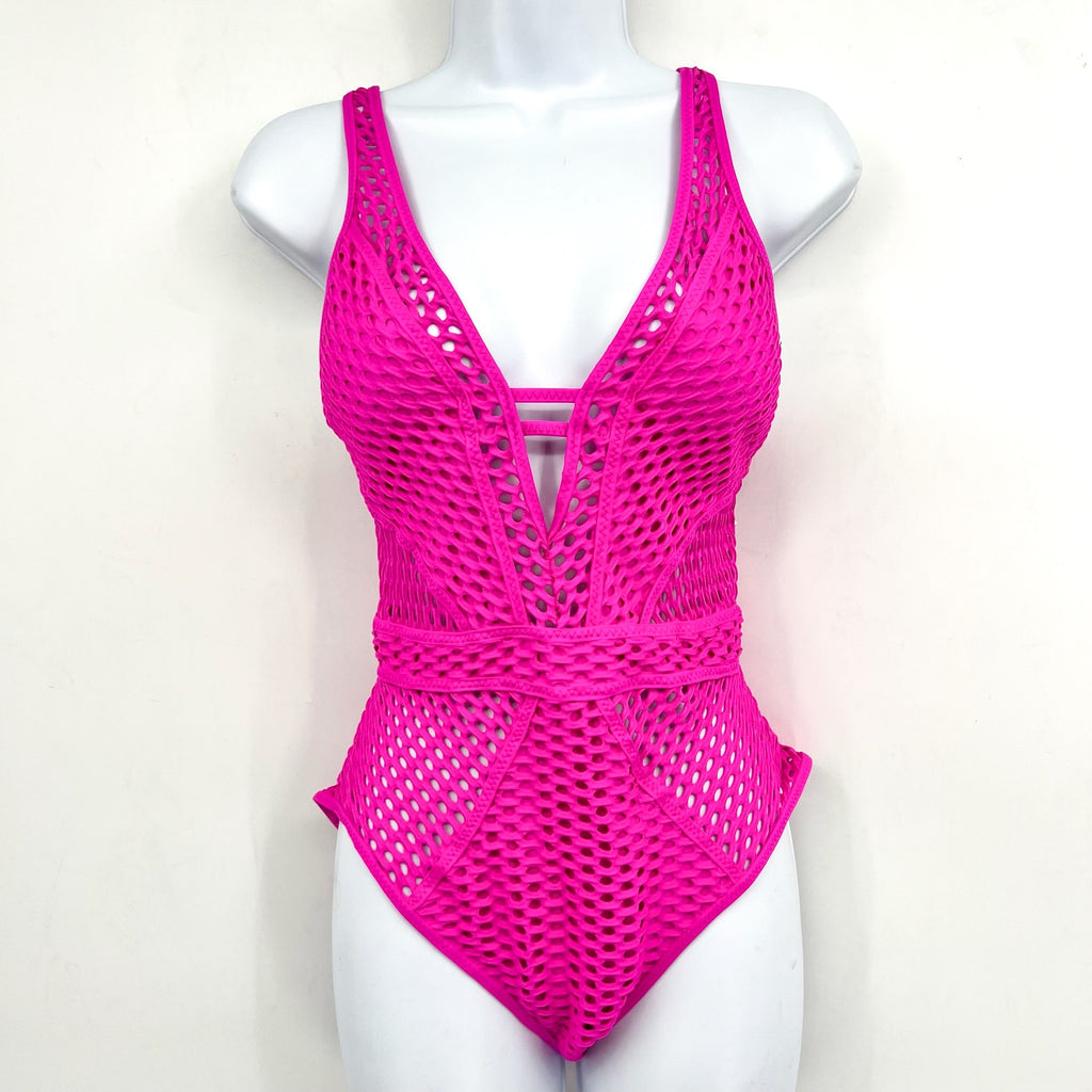 BECCA Women's Castaway Textured One-Piece Swimsuit Small Azalea Pink NWT