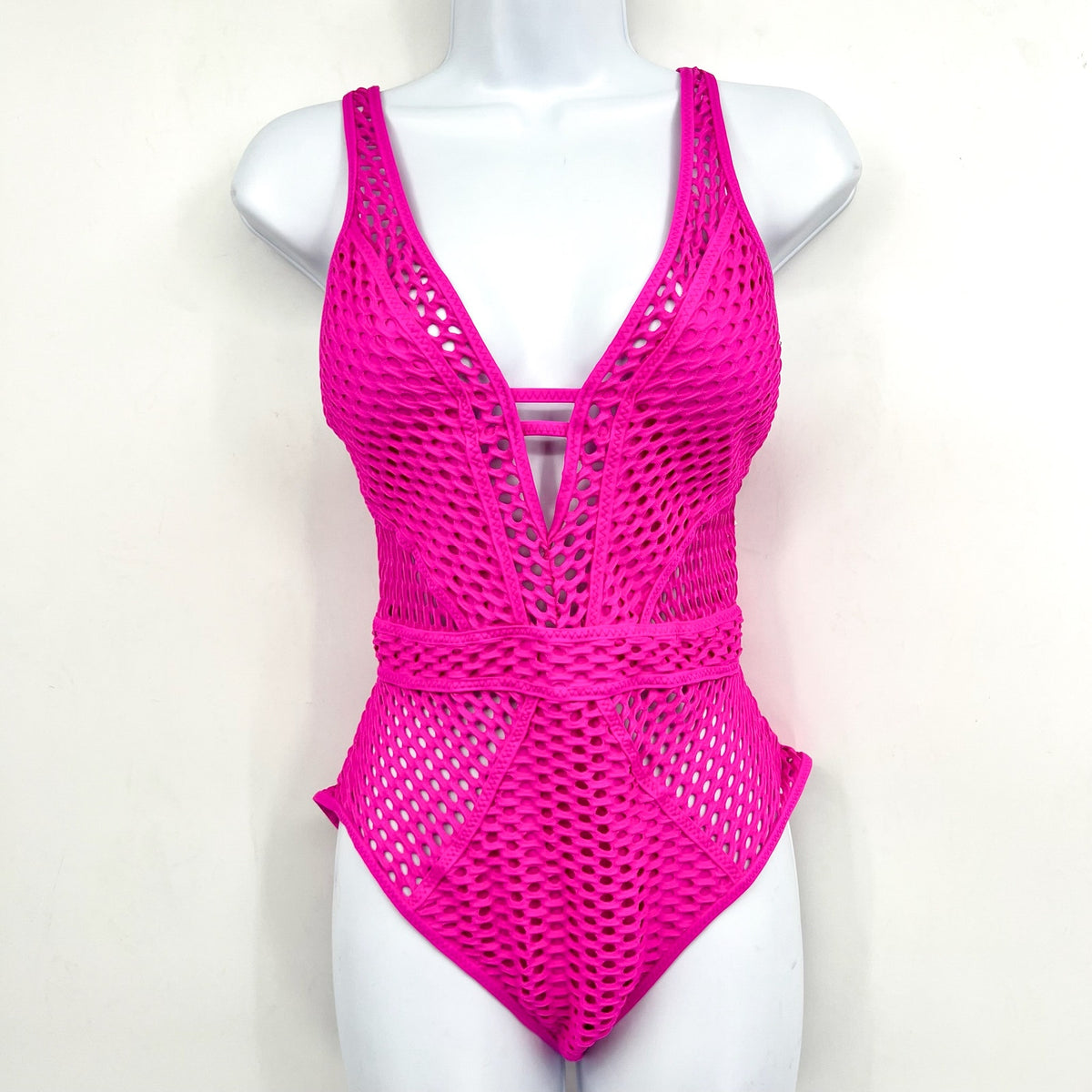 BECCA Women's Castaway Textured One-Piece Swimsuit Small Azalea Pink NWT