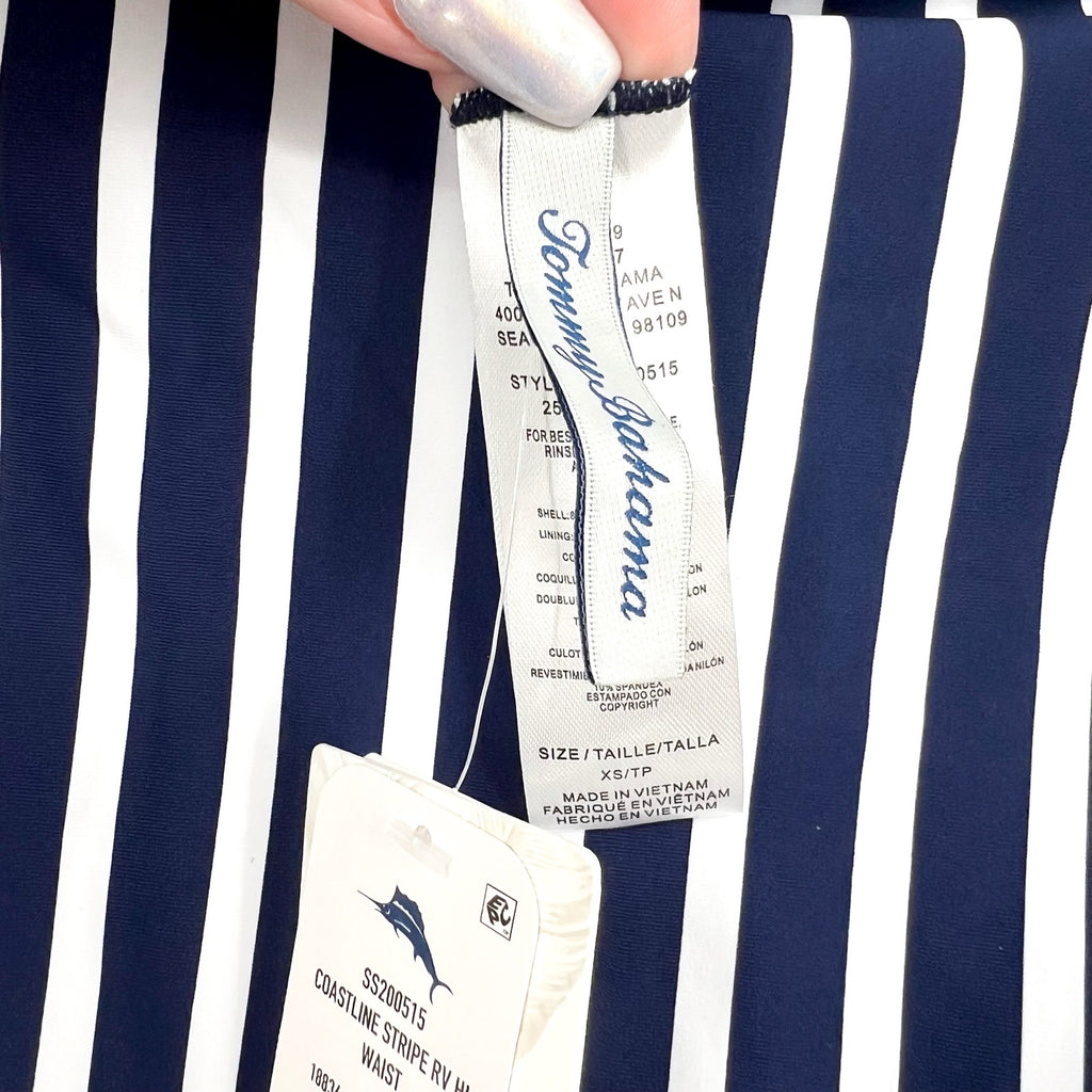 TOMMY BAHAMA Coastline Stripe Reversible Bikini Bottoms XS Navy Blue White NWT