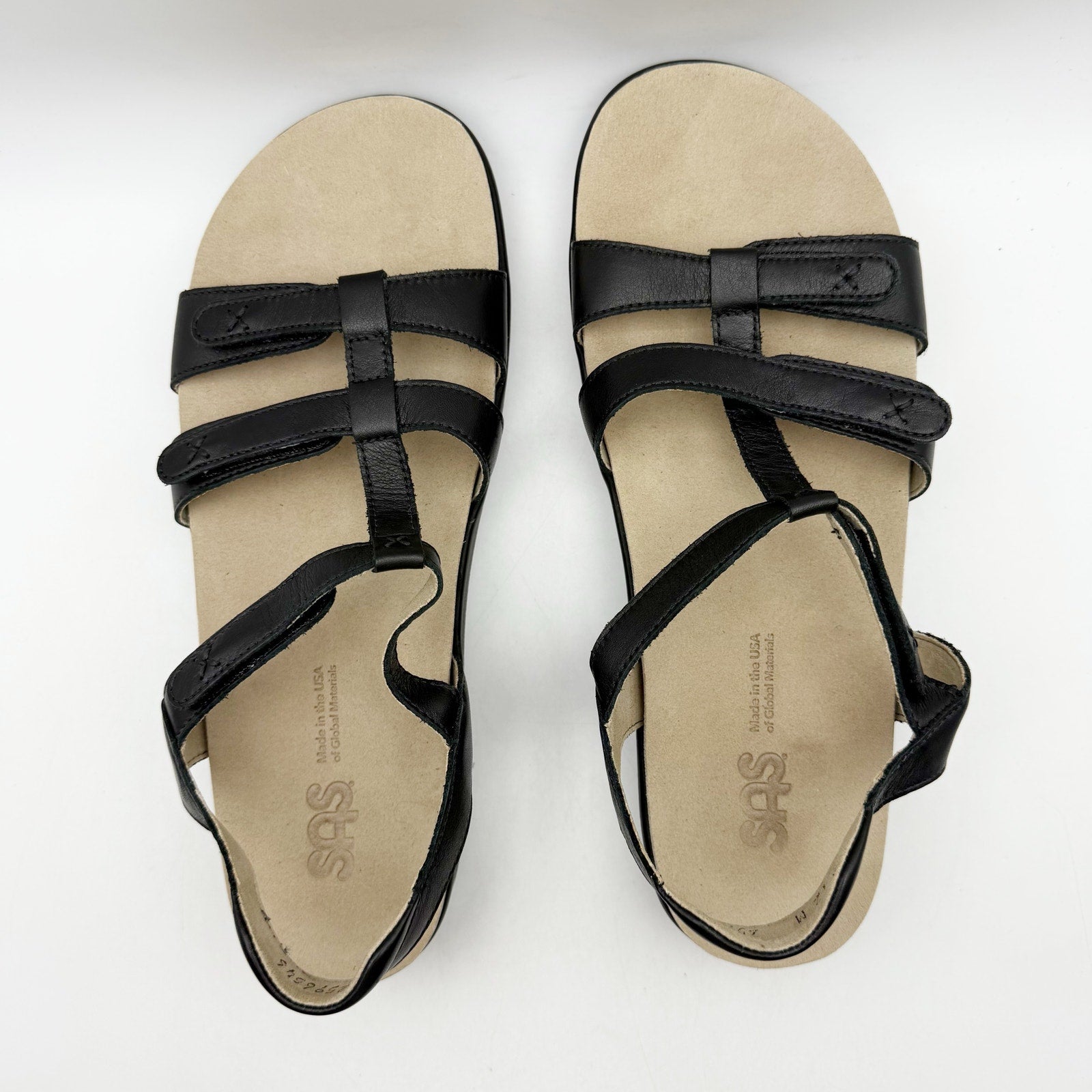 SAS Womens Sorrento Adjustable Comfort Sandals US 12 M Black Leather NIB
