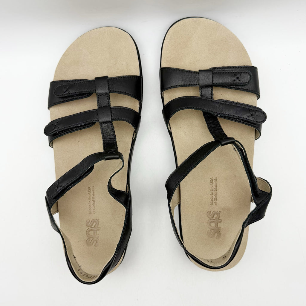 SAS Womens Sorrento Adjustable Comfort Sandals US 12 M Black Leather NIB