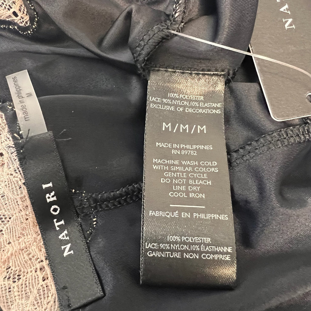 NATORI Women's Enchant Lace Trim Chemise Medium Black Cafe Sleeveless NWT