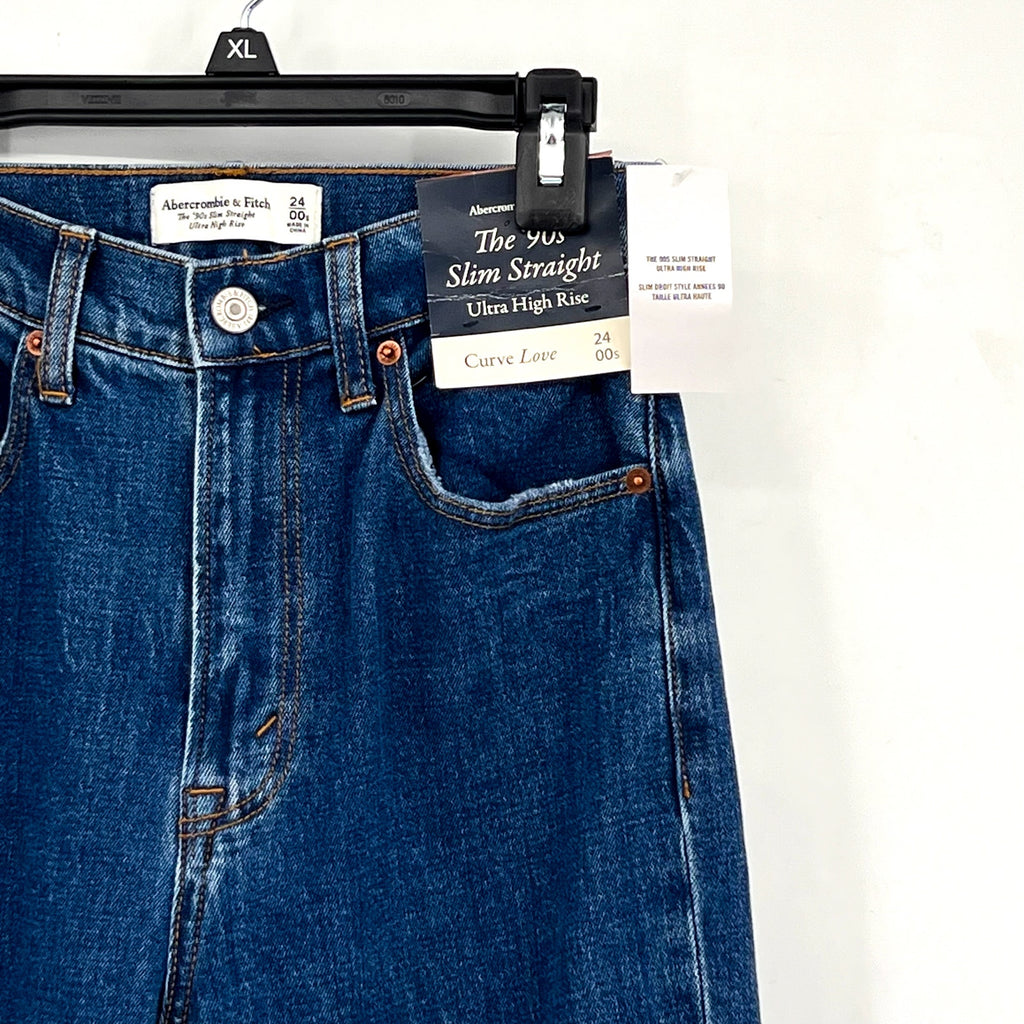 ABERCROMBIE & FITCH Womens 90s Slim Straight Jeans SIZE 24 US 00 Dark Marble NWT