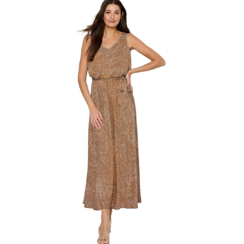 NIC+ZOE Womens Swirling Sands Bianca Dress Large Neutral Tan White Tank NWT