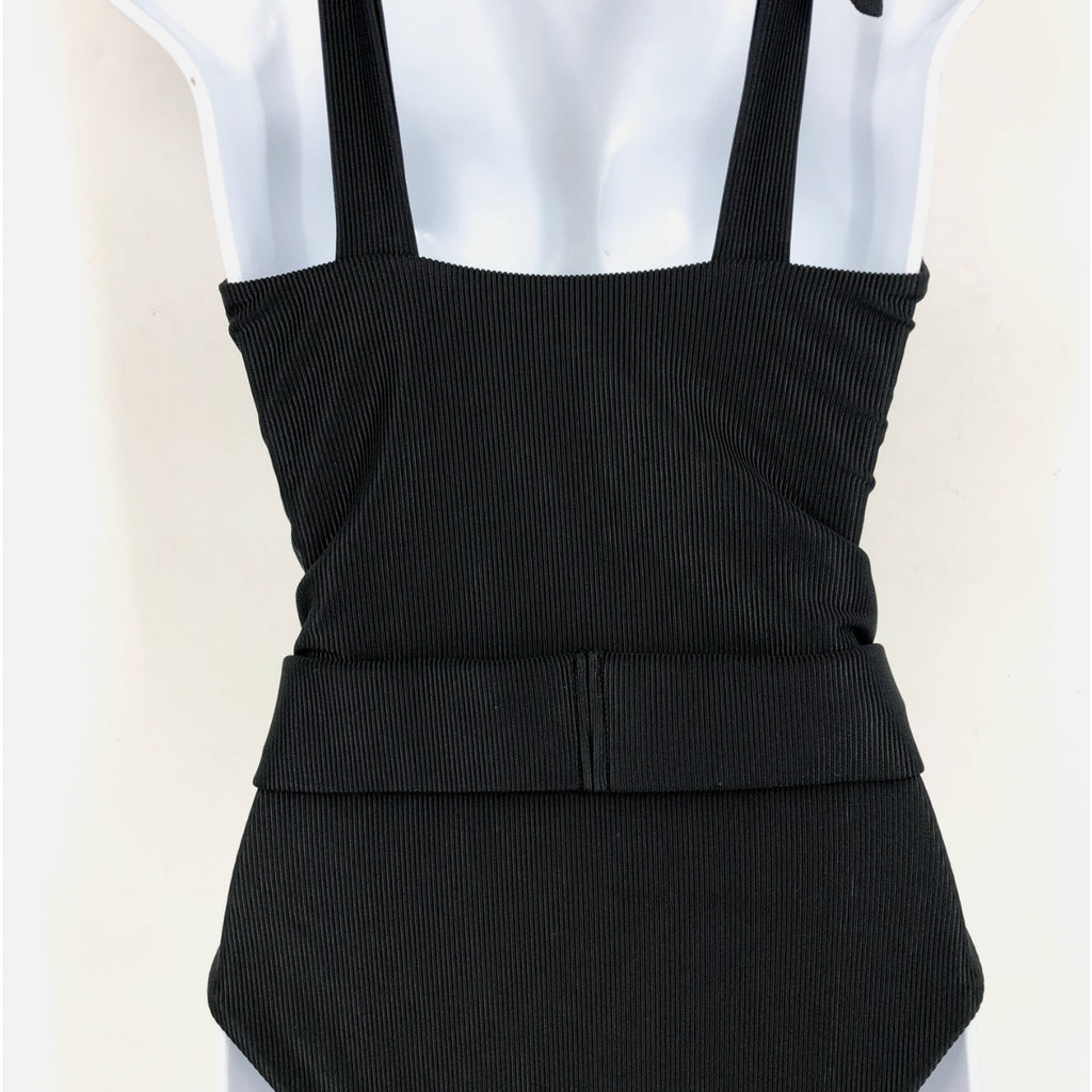 BEACH RIOT Women's Sydney One Piece Swimsuit Small Black Belt Tie Strap NWT