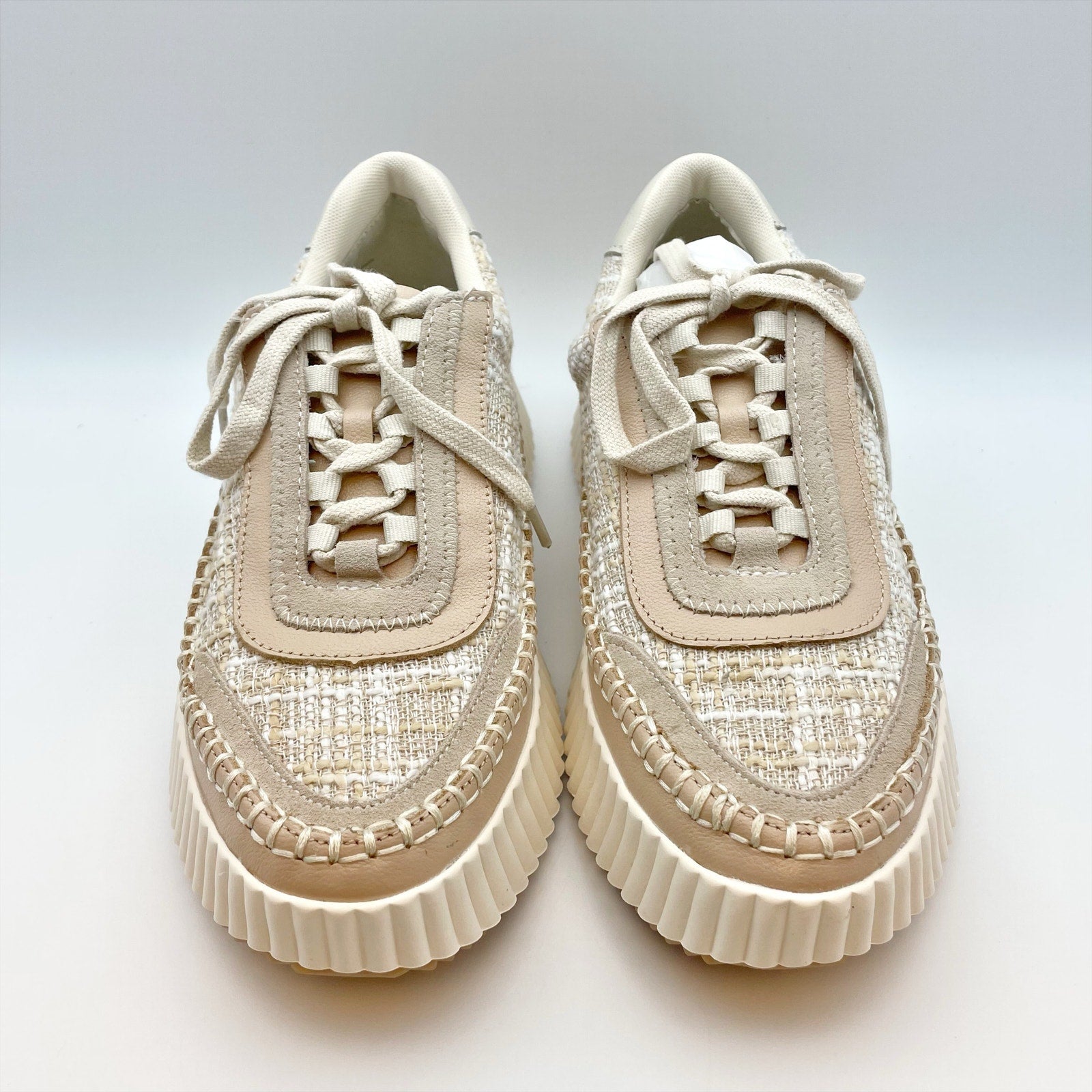 Dolce Vita Womens Dolen Sneaker US 8.5 Ivory Tan Leather Lace-Up Closure NIB