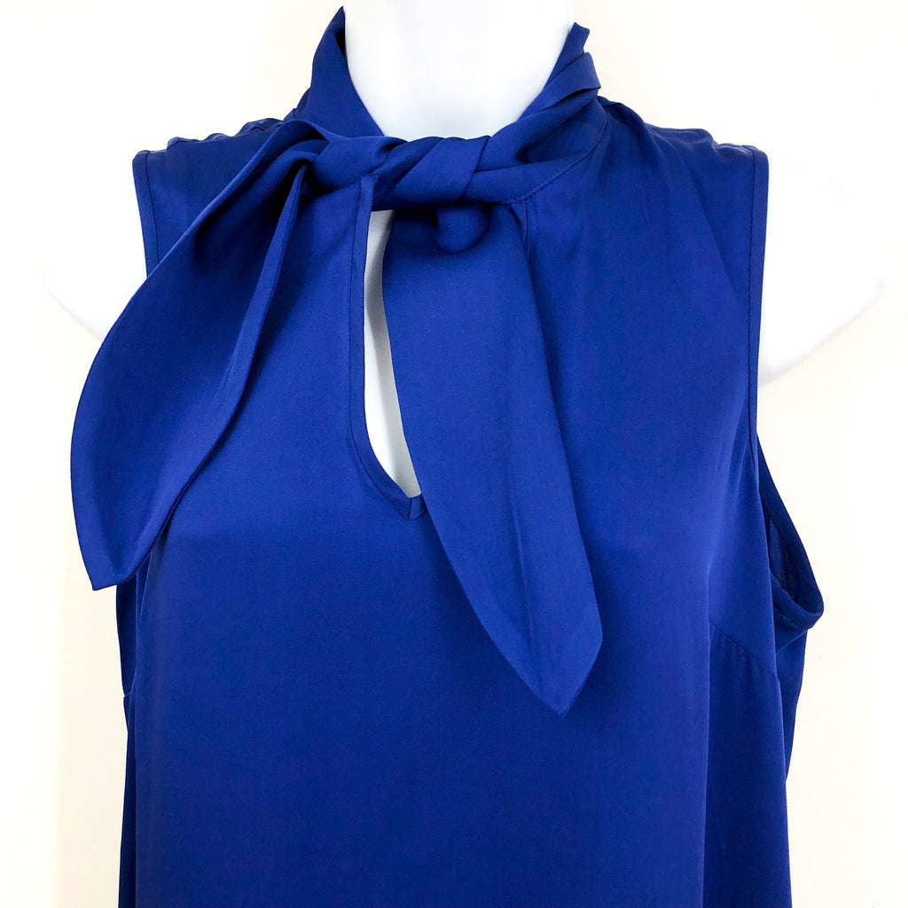 TRINA TURK Women's Mayra Top Medium Bengal Blue Silk Sleeveless Scarf Detail NWT