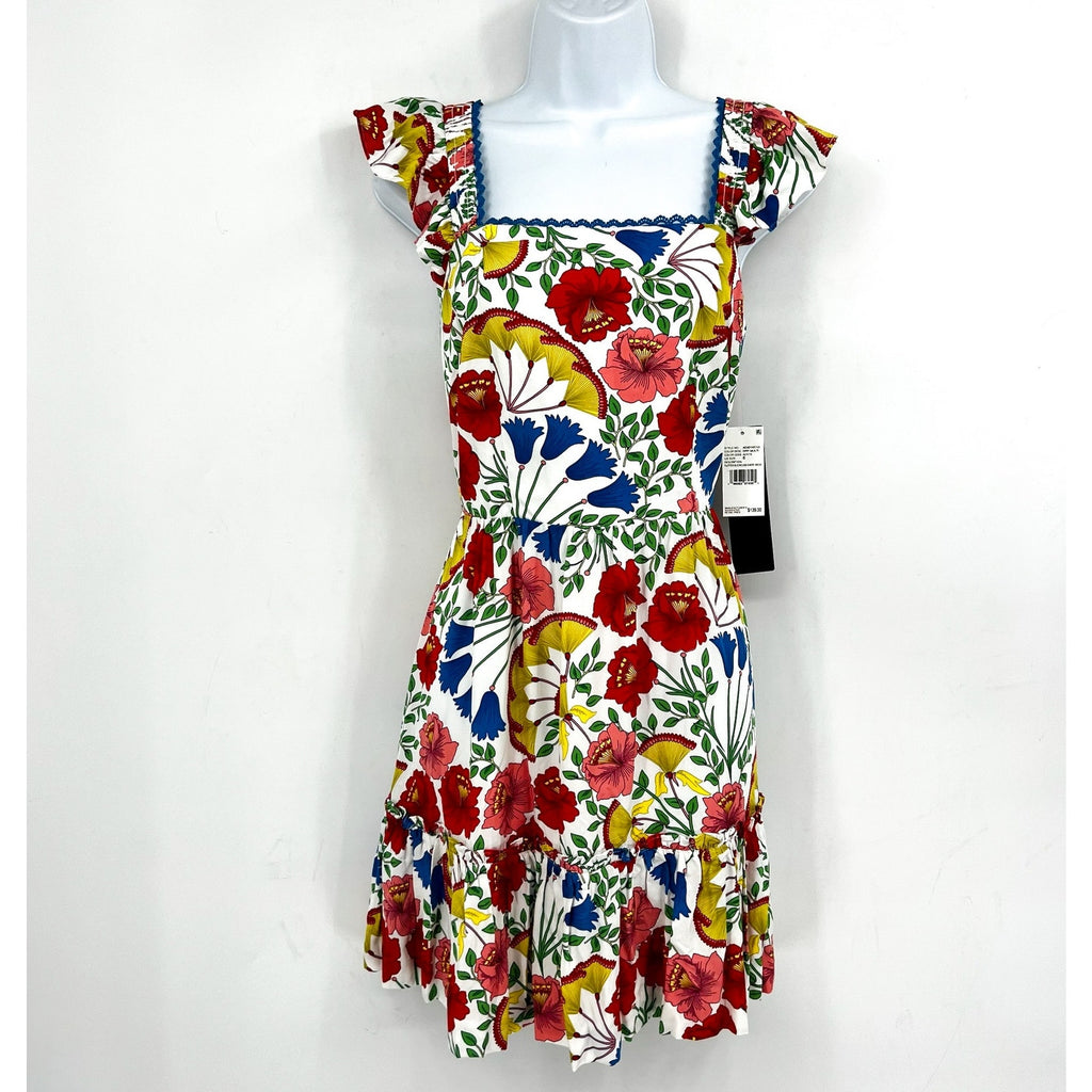 ADRIANNA PAPELL Women's Flutter Sleeveless Short Dress Size 6 White Multi NWT
