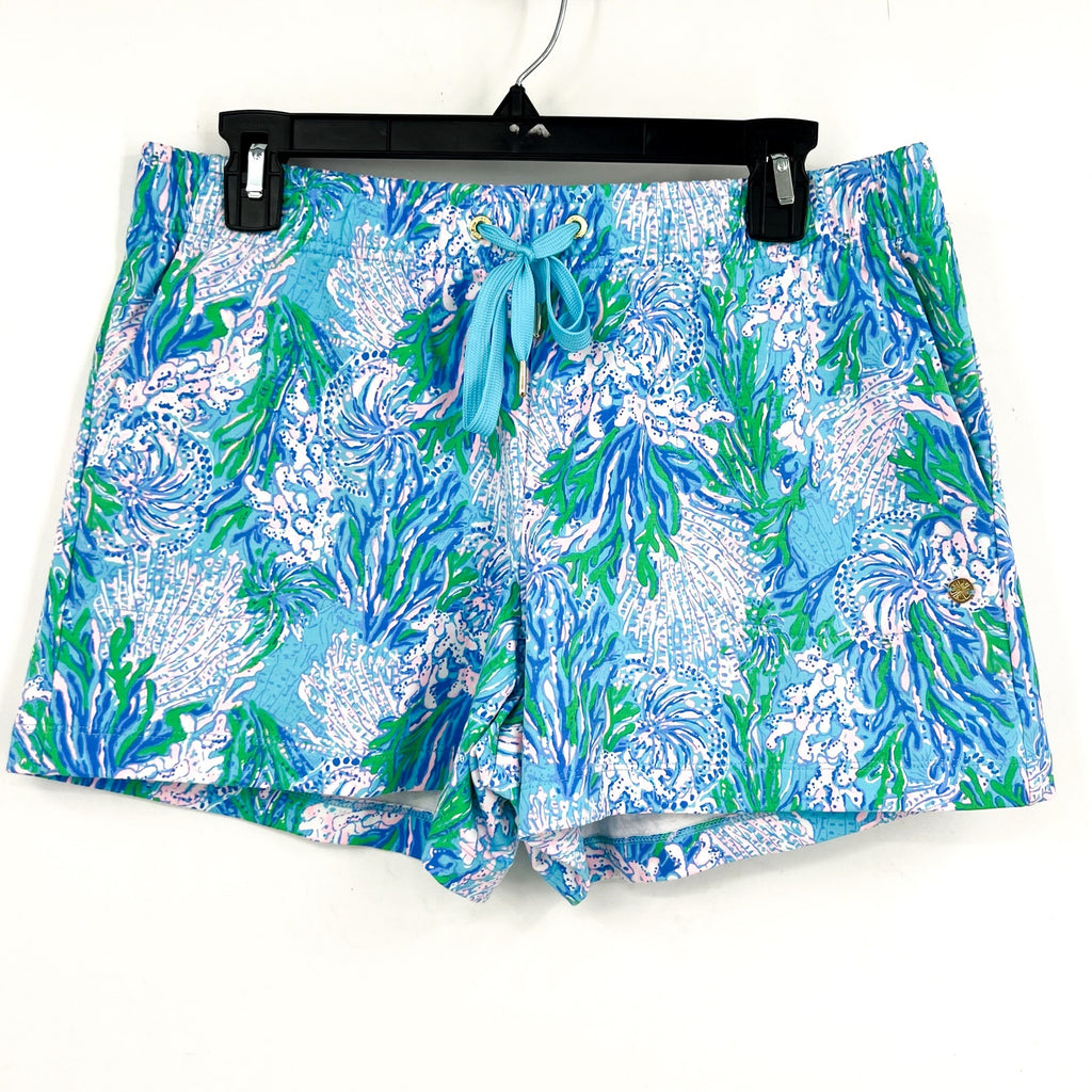 LILLY PULITZER Loxley Knit Shorts Medium Blue Aqua Strong Current Sea NWOT