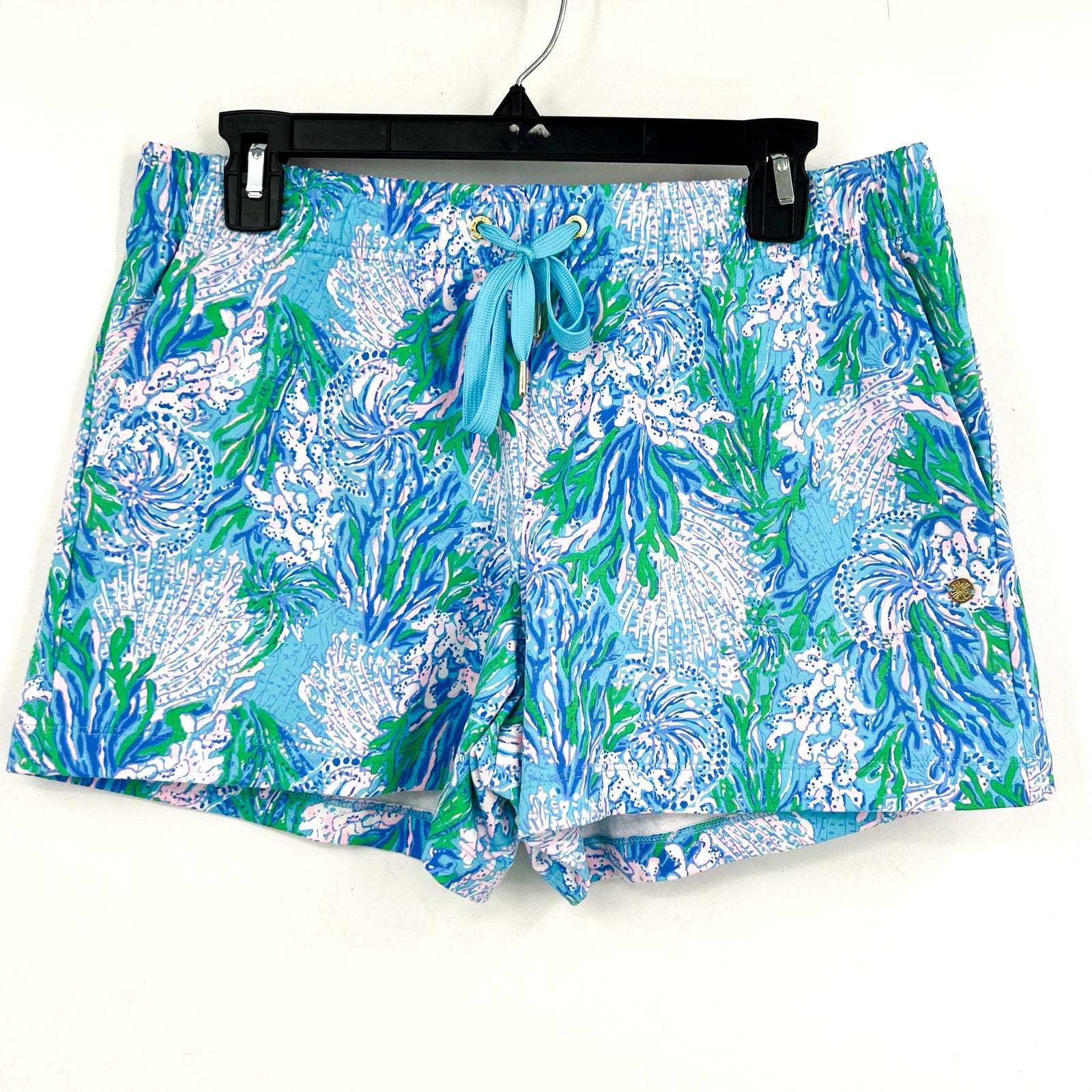 LILLY PULITZER Loxley Knit Shorts Medium Blue Aqua Strong Current Sea NWOT