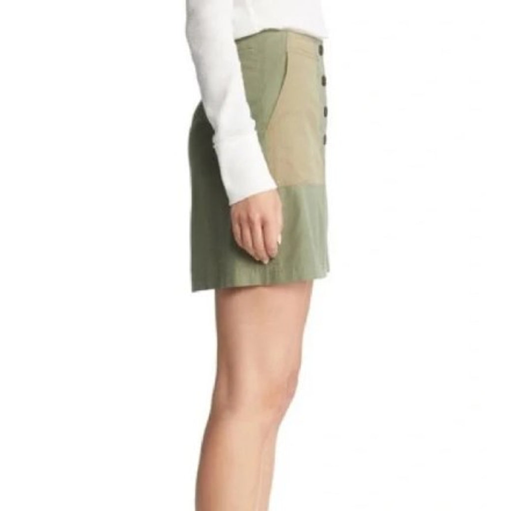 TREASURE & BOND Mini Skirt 2X Olive Green Pocket Block Button Up NWOT