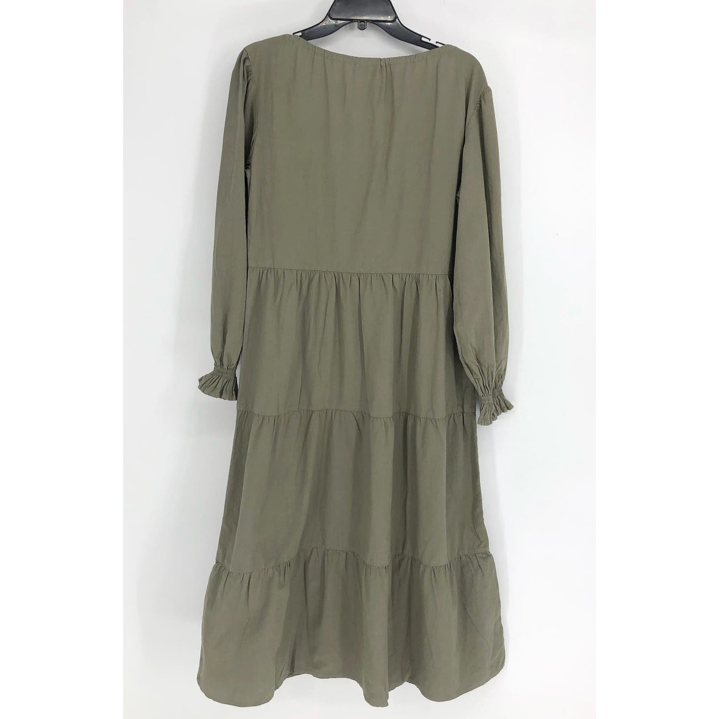 LACAUSA Women's Tate Tiered Midi Dress Small Eucalyptus Green Long Sleeve NWT