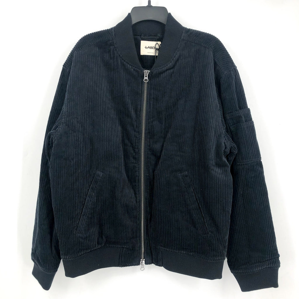 LABEL Unisex Go-To Corduroy Bomber Jacket Medium Black Full Zip Long Sleeve NWT