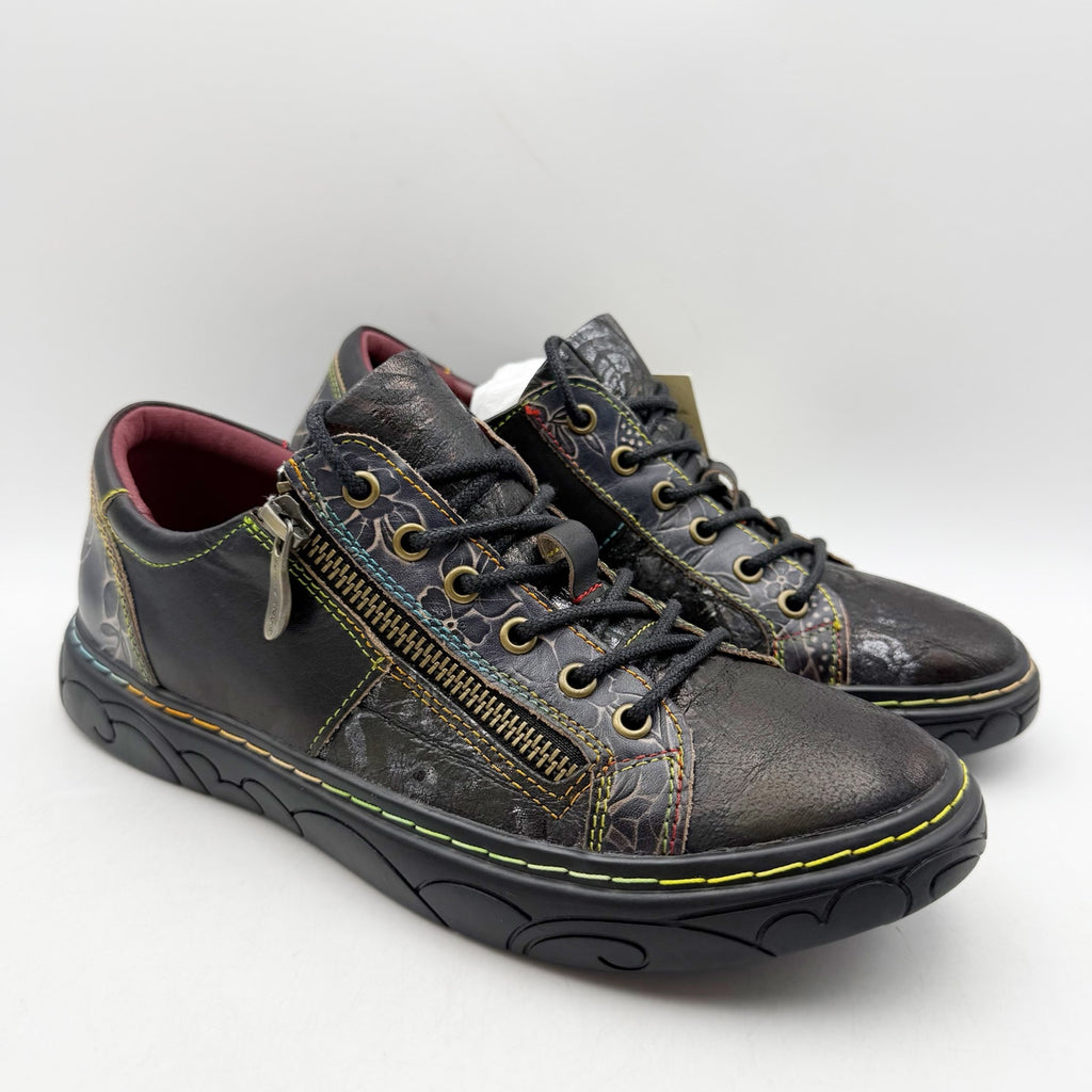 L'Artiste Womens Danli-Bloom Casual Sneakers EU 38 US 7.5-8 Black Leather NWOB