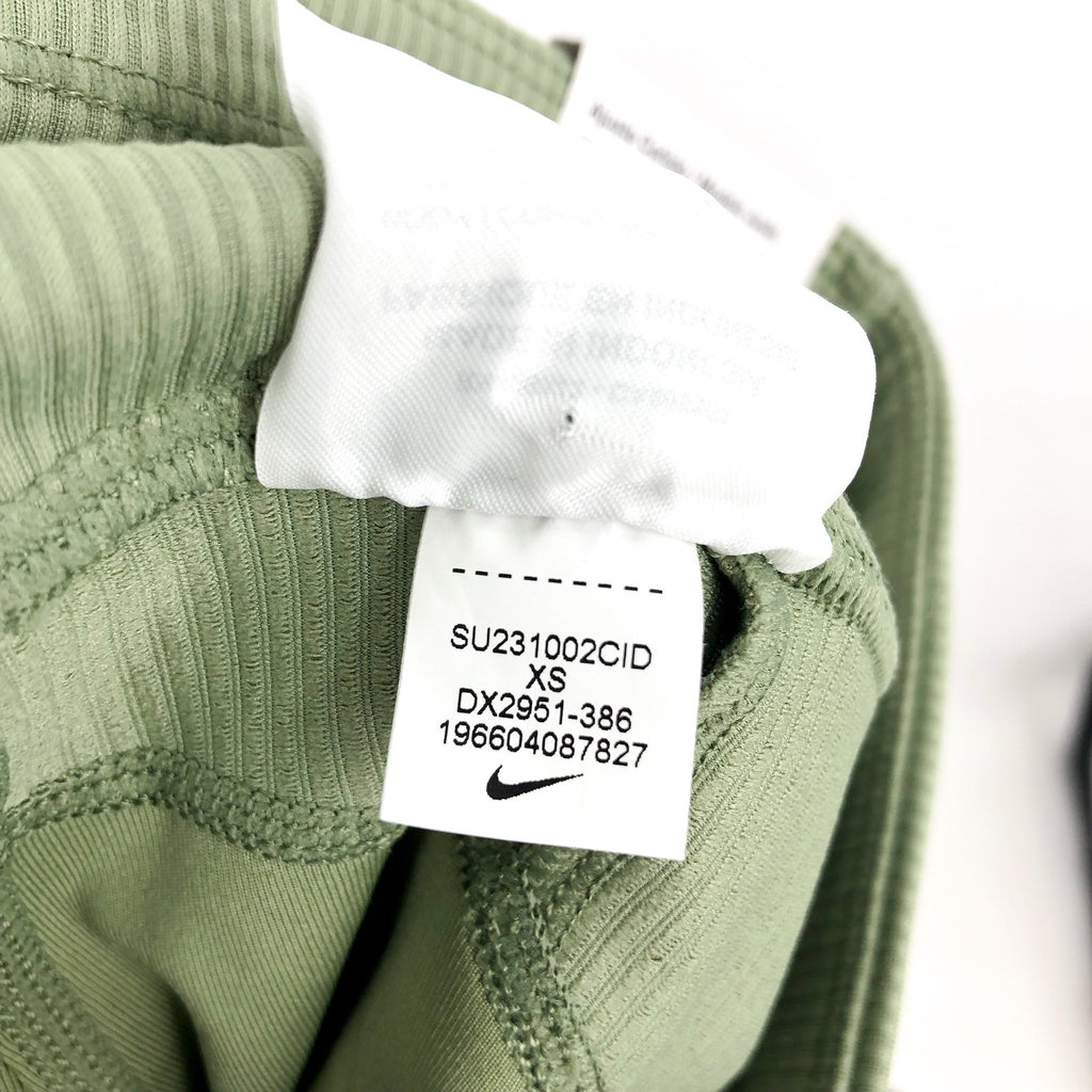 NIKE Womens Tight Athletic Running Shorts XS Olive Green Mid-Rise Ribbed NWT