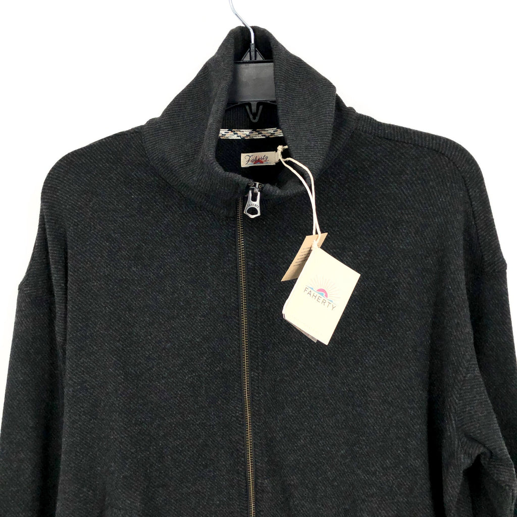 FAHERTY Legend Lounge Full Zip Sweatshirt Medium Heathered Black Twill NWT