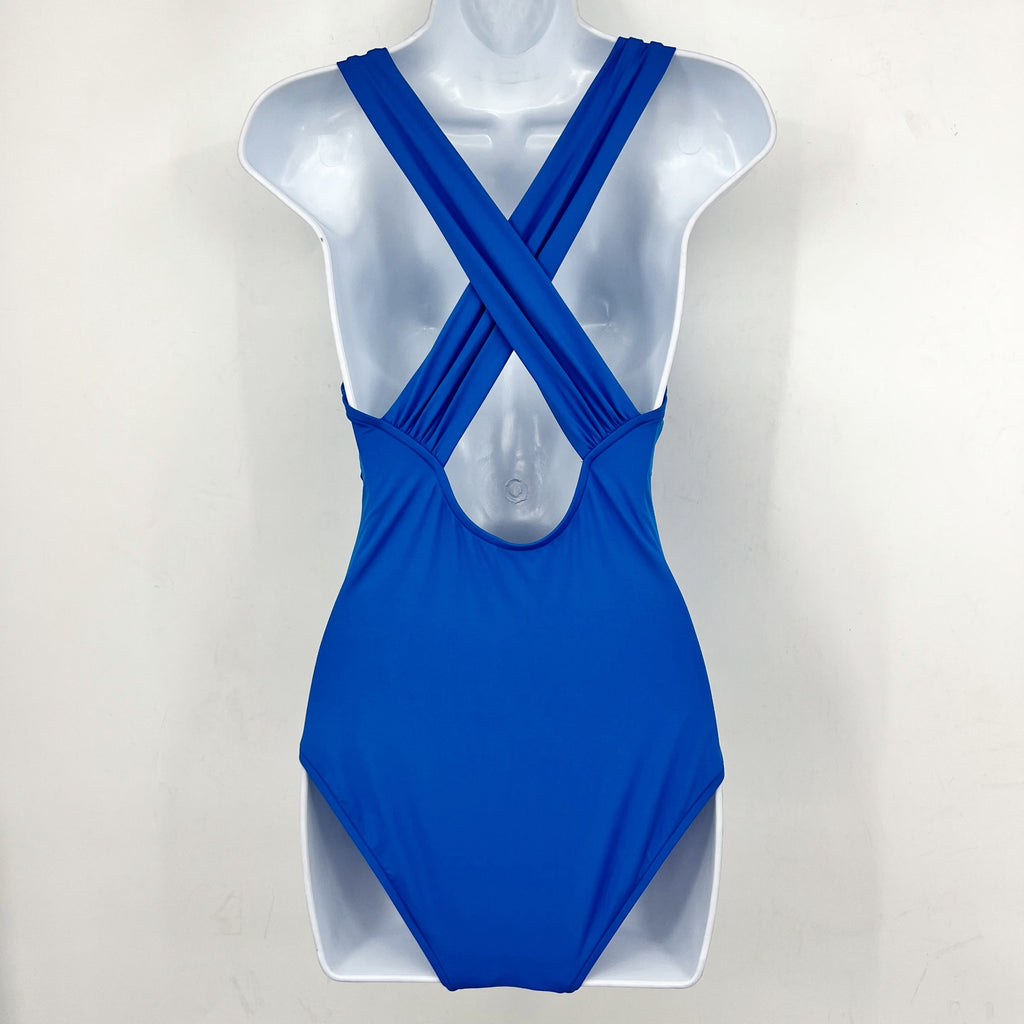 SEAFOLLY COLLECTIVE Cross Back One Piece Swimsuit Size 14 Blue Deep V Neck NWT