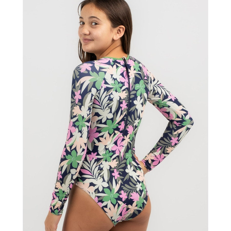ROXY Girls Ilacabo Swimsuit Surfsuit Medium Navy Blue Floral Long Sleeve NWT