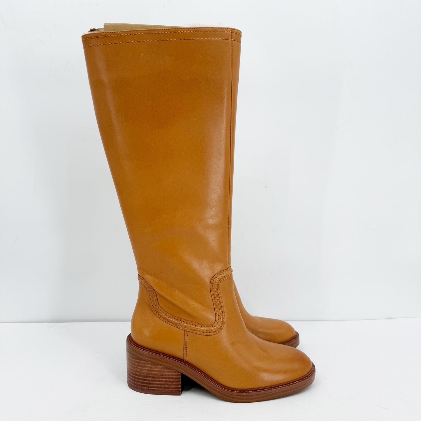 Vince Camuto Womens Vuliann Tall Heeled Boots US 5 M Brown Burnished Leather NIB