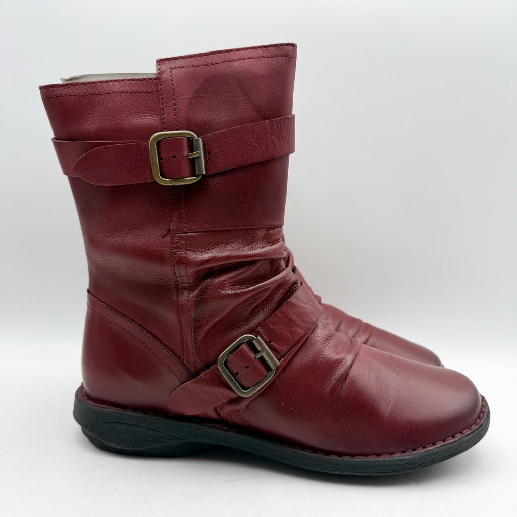 Miz Mooz Womens Pasha Mid Calf Boots EU 38 US 8 Burgundy Red Leather NIB