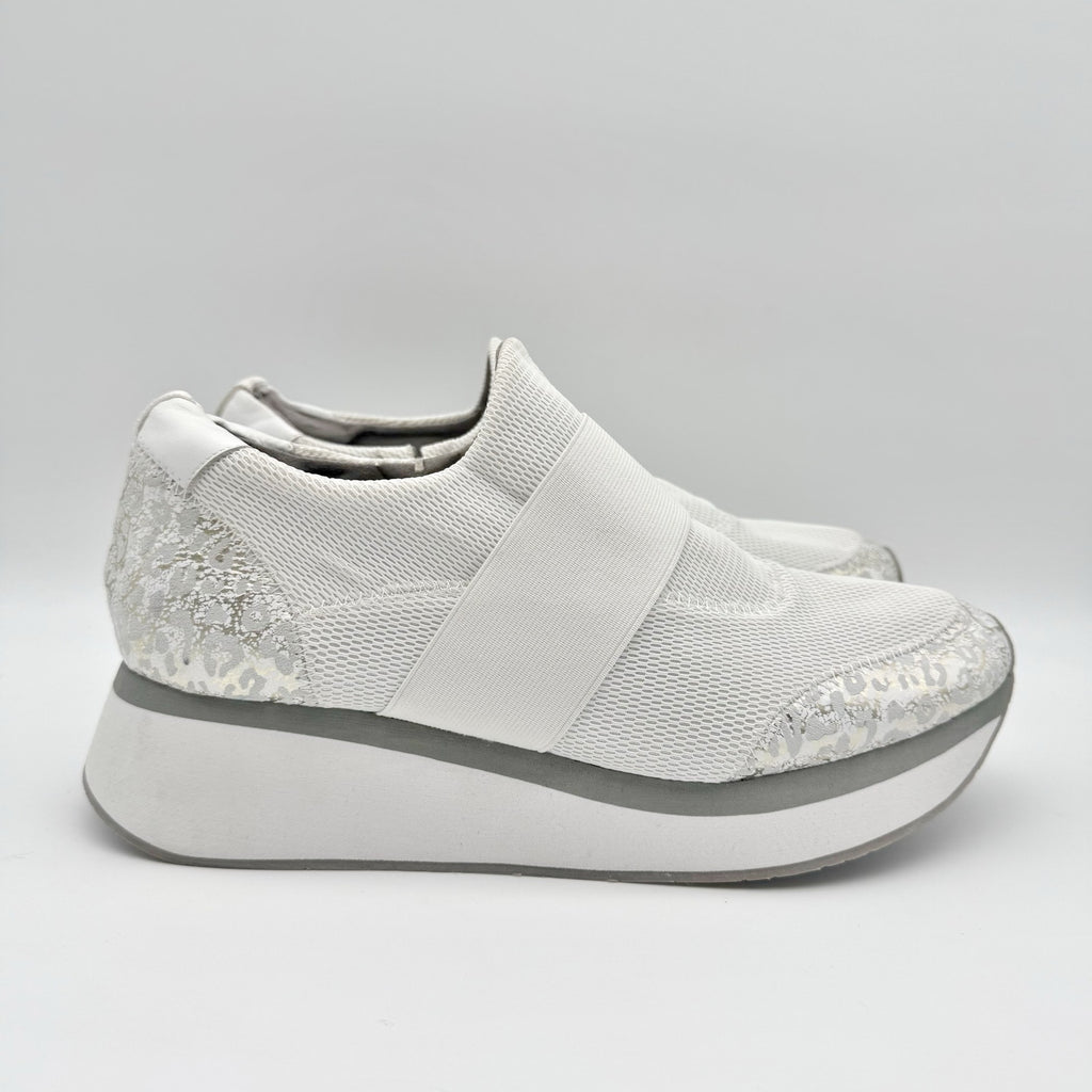 Donald Pliner Womens Pelham Wedge Sneaker US 11 M Silver White Slip On NWOB