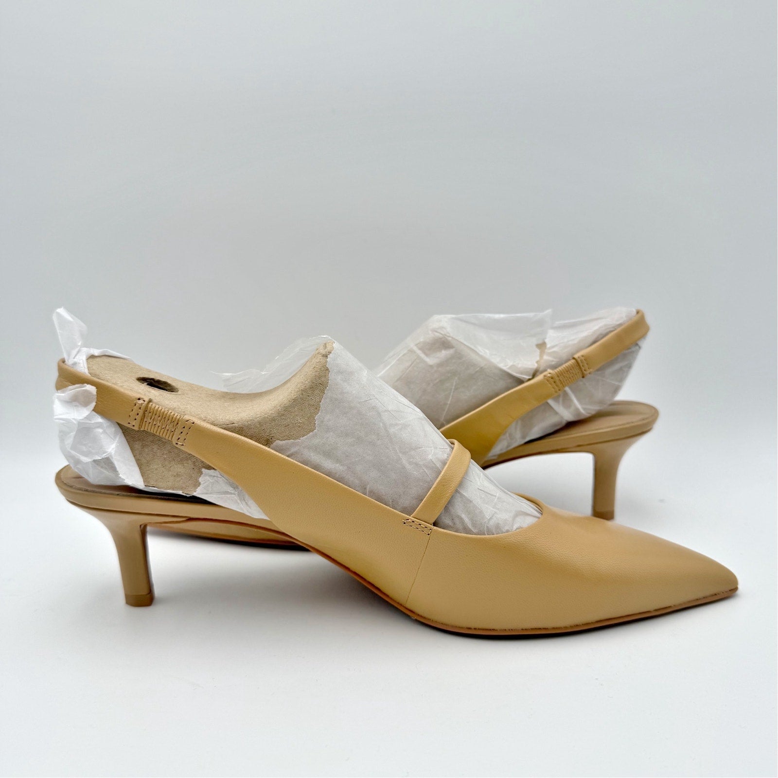 Franco Sarto Womens Khloe Slingback Pumps Size 8 Nude Beige Patent Leather NWOB