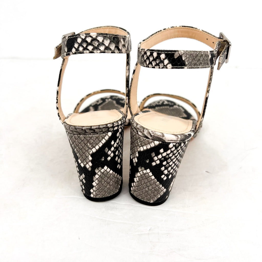 NINE WEST Womens Pixel 3 Heeled Sandals Size 8.5M Grey Snake NIB