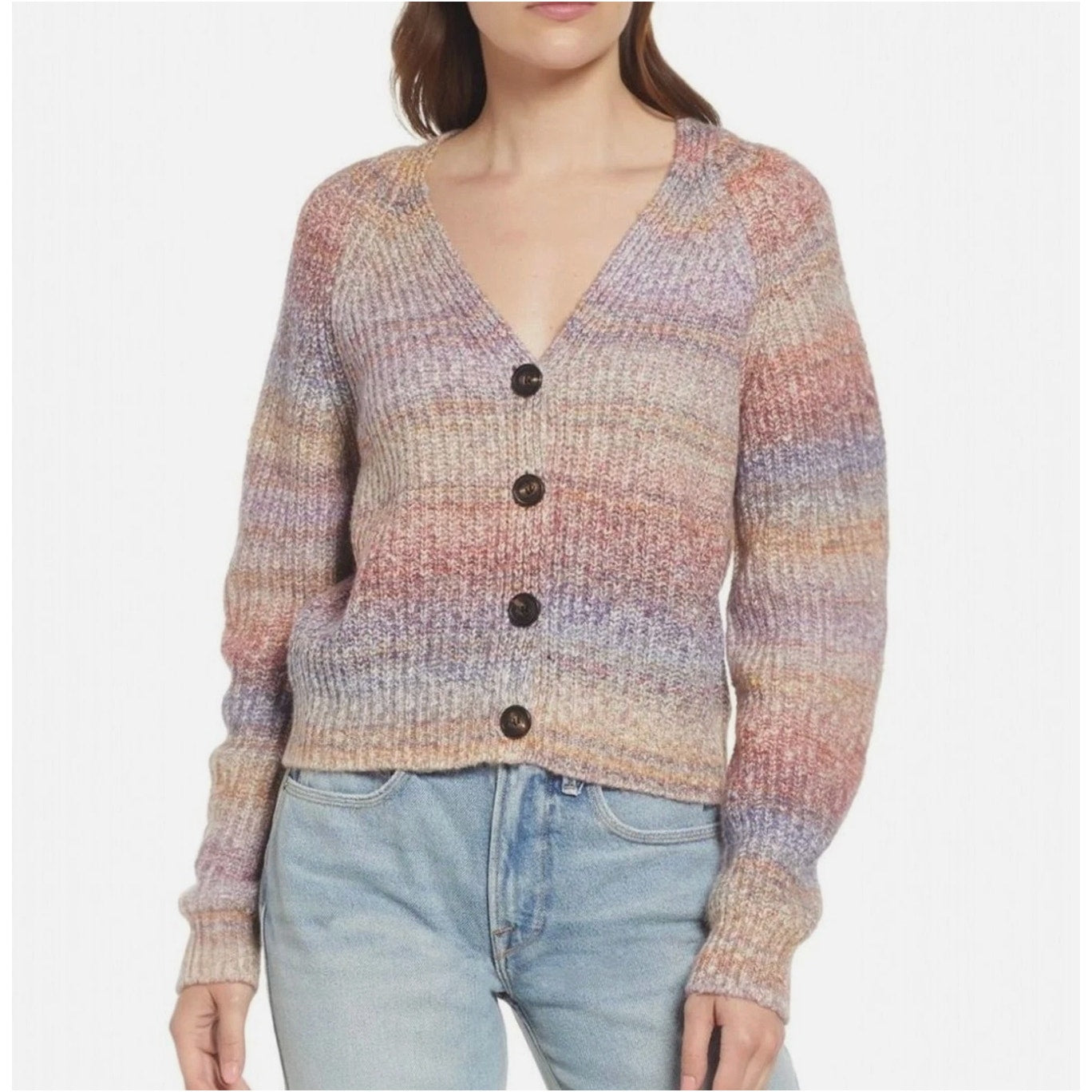 RAILS Womens Josie Space Dye Cardigan XL Multi Amethyst Cotton Blend Sweater NWT