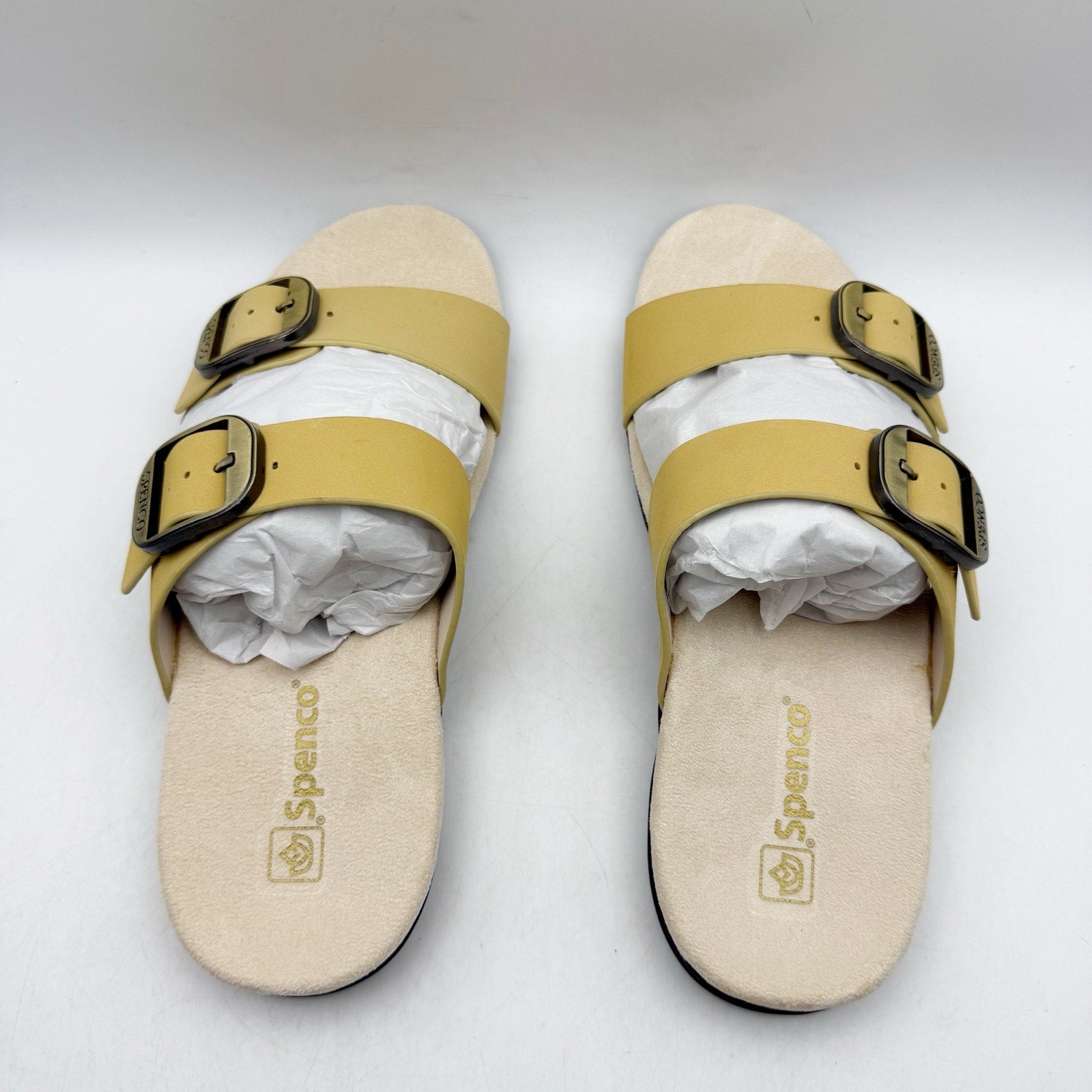 Spenco Womens Vista Slip On Sandals US 7.5 WIDE Yellow Leather Arch Support NIB