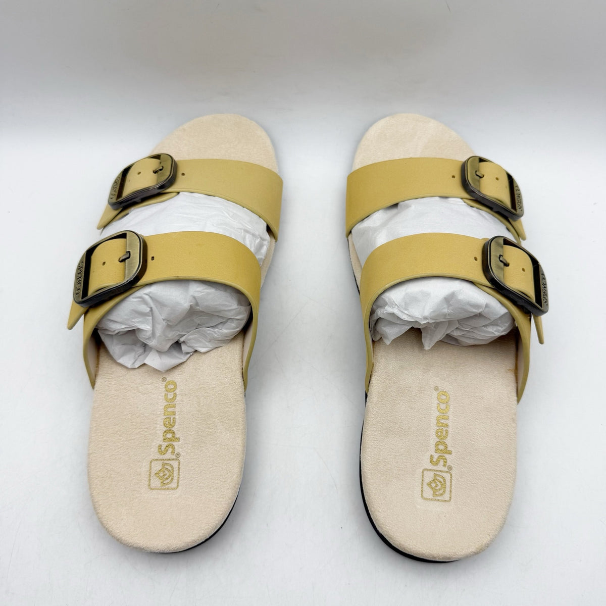 Spenco Womens Vista Slip On Sandals Size 7.5 WIDE Yellow Leather Comfort NIB