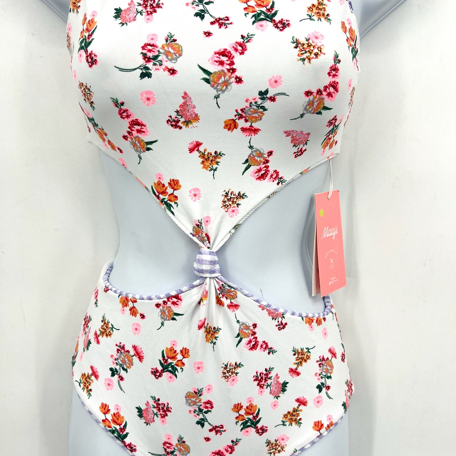 MAAJI Backyard Twist One Piece Swimsuit Girls 12 White Floral Reversible NWT