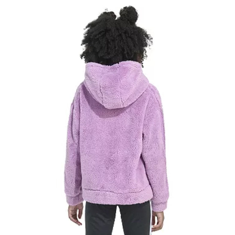 ADIDAS Girls Cozy Sherpa Hood Pullover Sweatshirt Large Purple Fuzzy NWT