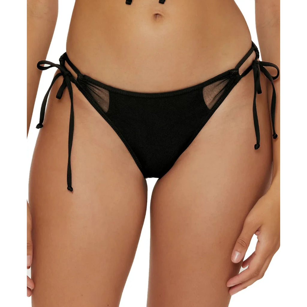 BECCA Women's Muse Mesh-Inset Bikini Bottoms Medium Black Side-Tie NWT