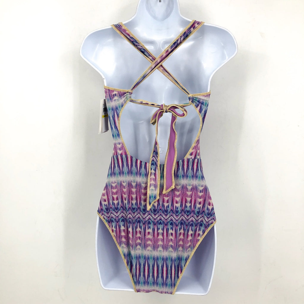 BECCA Women's Standard Tulum One Piece Swimsuit Large Purple Abstract Print NWT