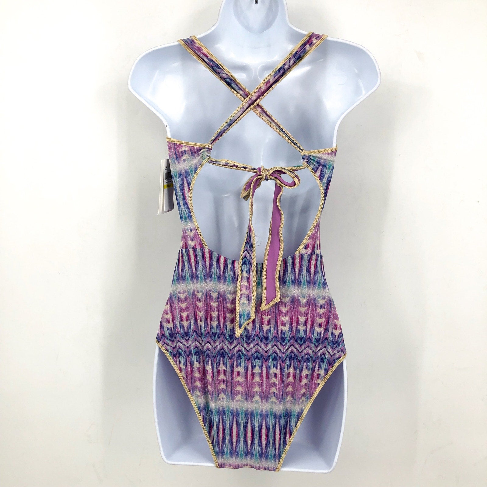 BECCA Women's Standard Tulum One Piece Swimsuit Large Purple Abstract Print NWT