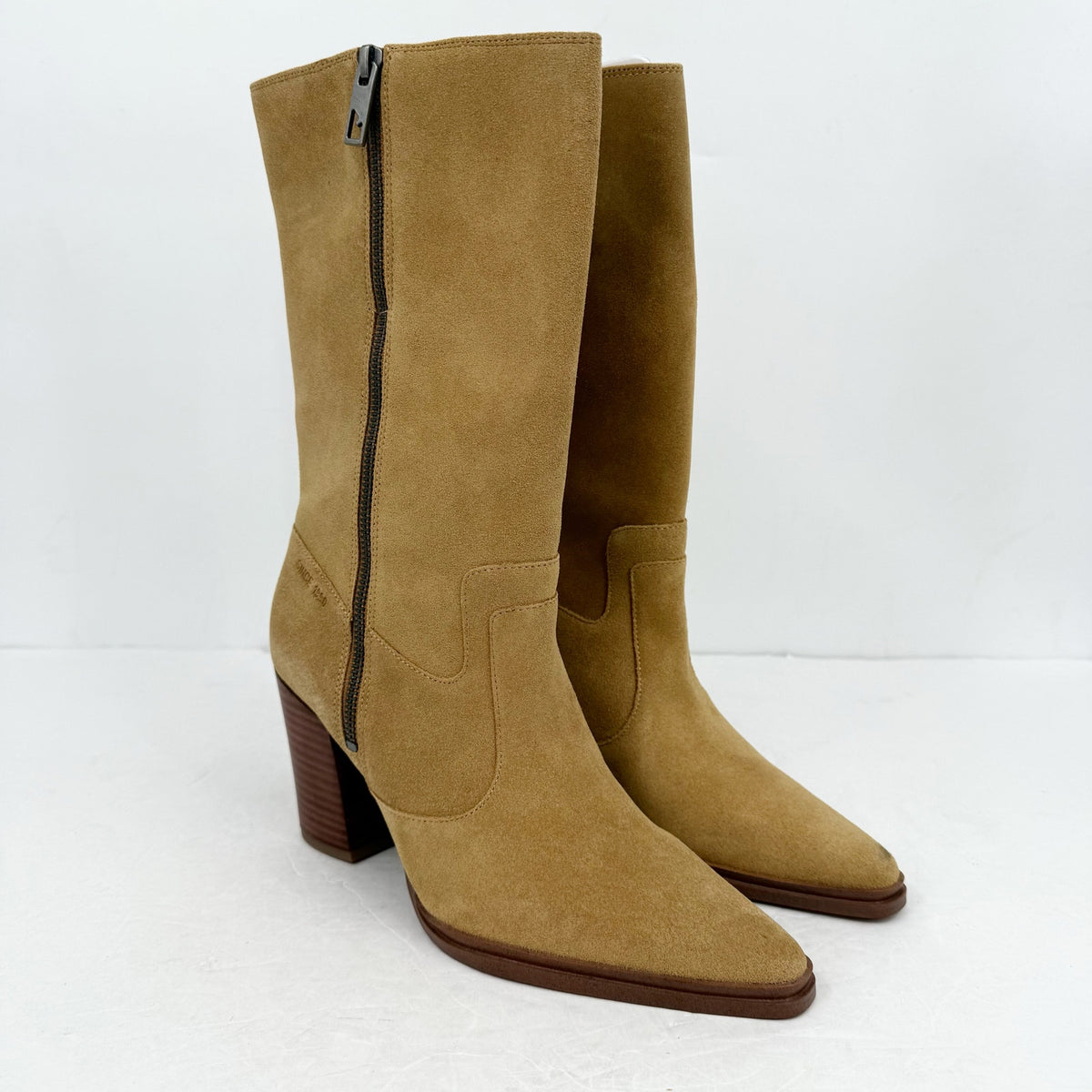Franco Sarto Women Jaxon Mid Calf Boots Size 7 M Brown Suede Pointed Toe NWOB