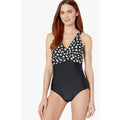 MAXINE OF HOLLYWOOD V-Neck Mio One Piece Swimsuit Size 14 Black White Dot NWT