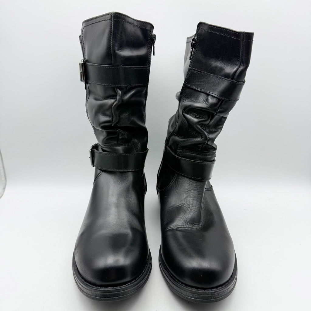 Eric Michael Womens Noelle Motorcycle Boots EU 42 US 11.5-12 Black Leather NWOB