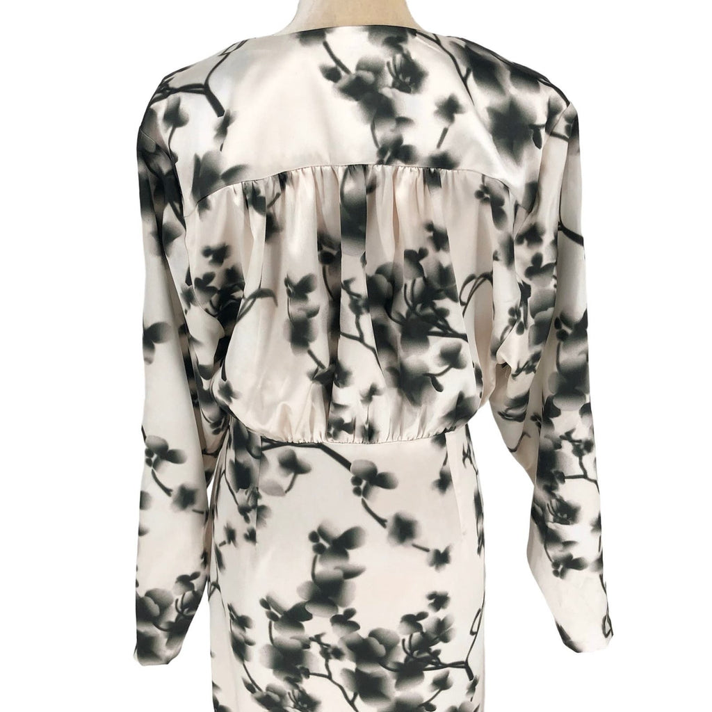 Rotate Womens Floral Wrap Midi Dress 8 Ivory Green V Neck Long Sleeve Cocktail