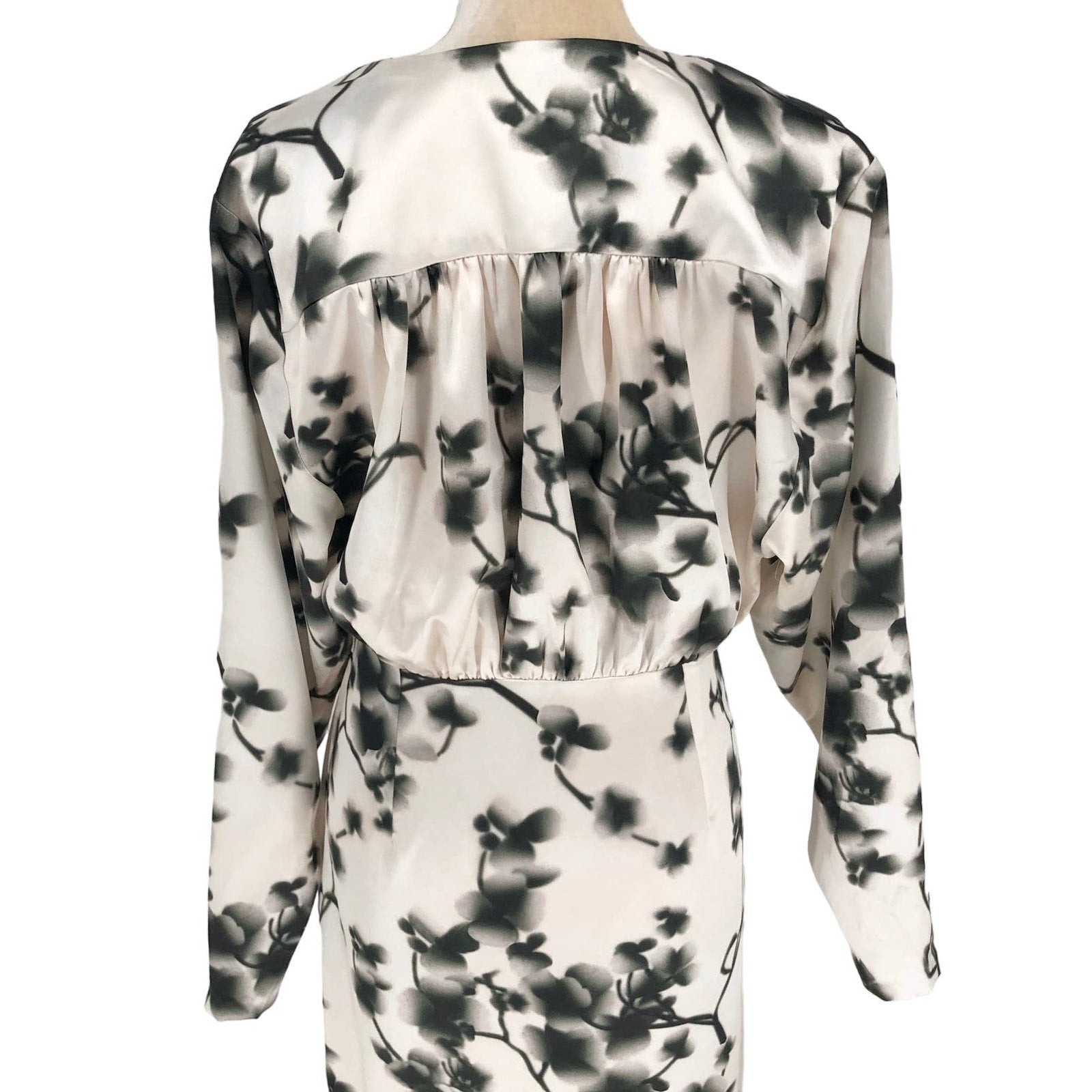 Rotate Womens Floral Wrap Midi Dress 8 Ivory Green V Neck Long Sleeve Cocktail