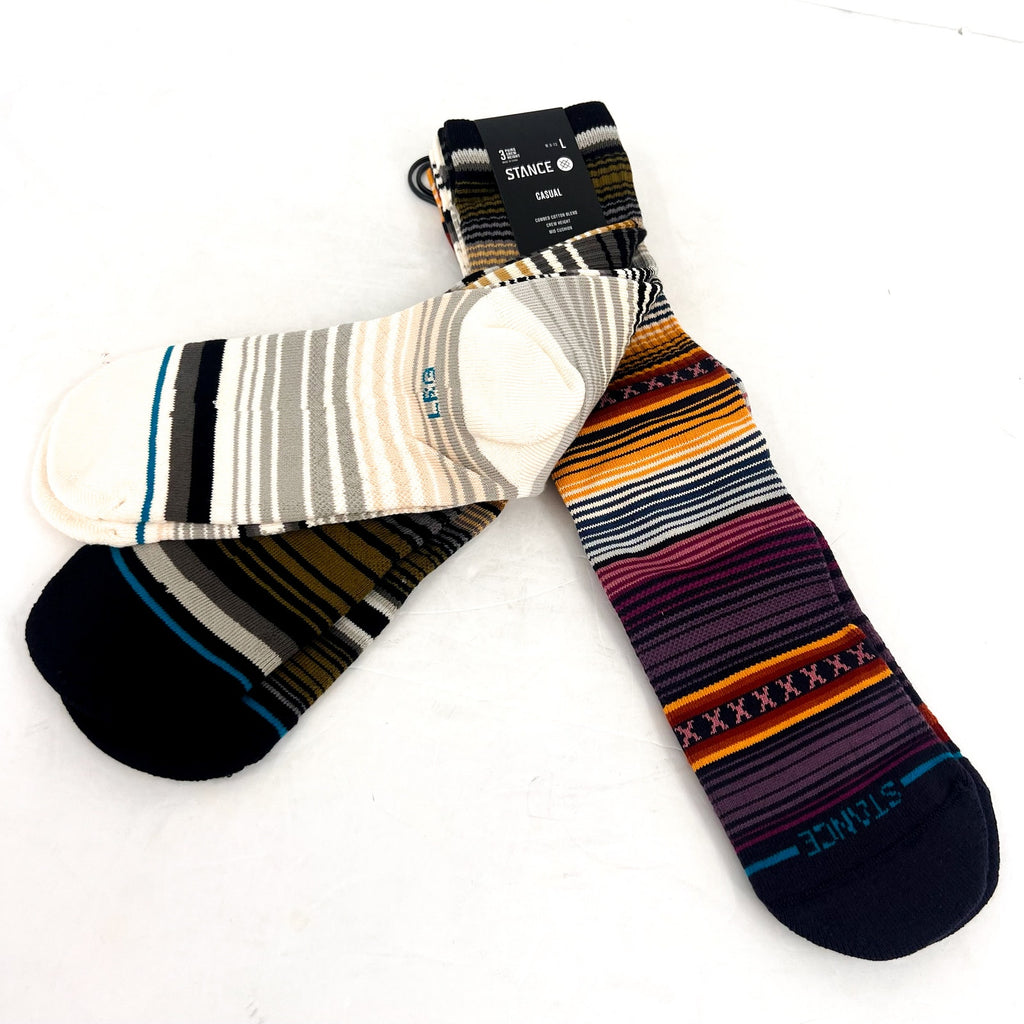STANCE Men's Curren 3-Pack Hiking Crew Socks Large (9-13 ) Forest Striped NWT